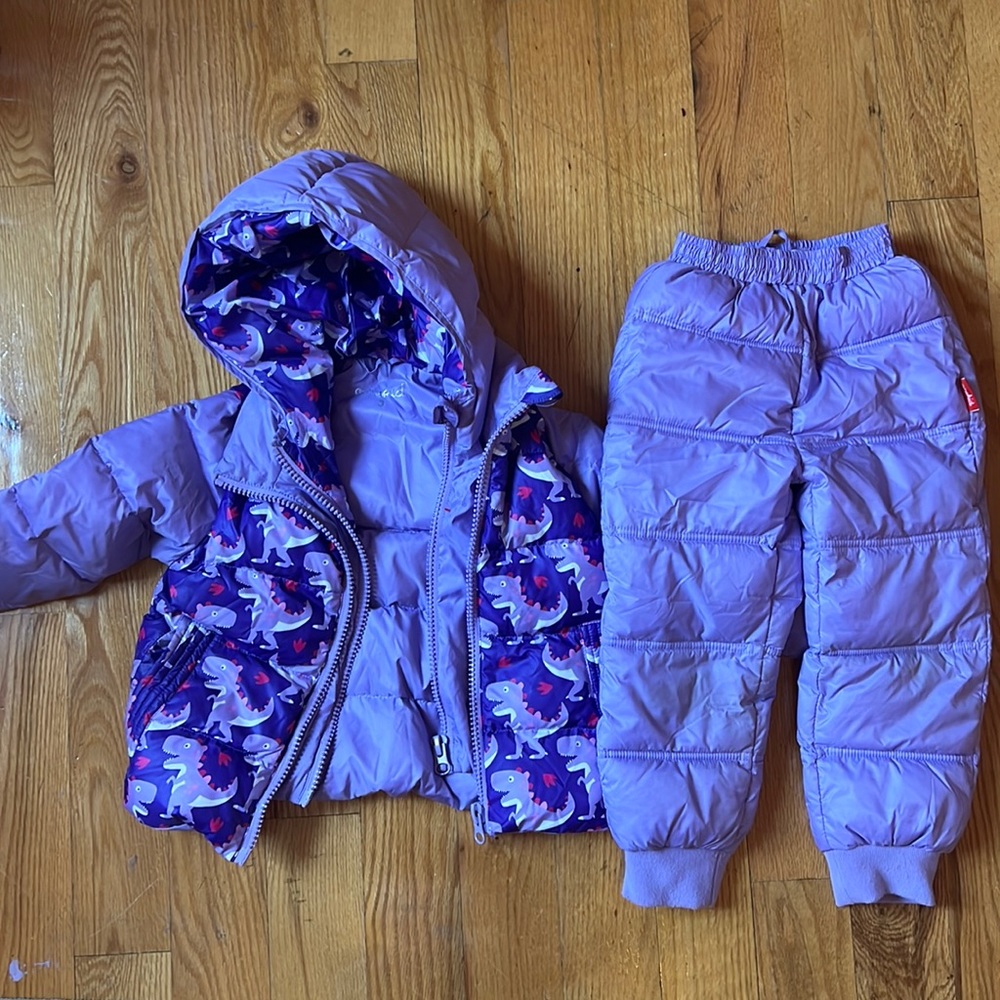 One kid car safe winter coat and snow pants, size 3